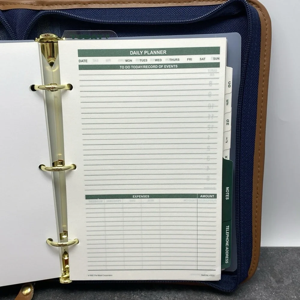 Vintage 90's Cambridge 47062 Blue Canvas Tan Planner Organizer 3 Ring Binder